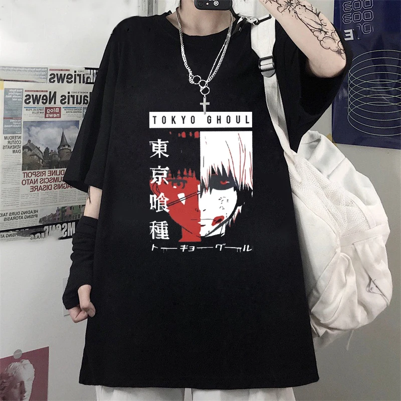 Camiseta gótica de Manga Tokio Ghoul Anime para mujer, Camiseta holgada de dibujos animados de Kaneki Ken, Top gótico para mujer