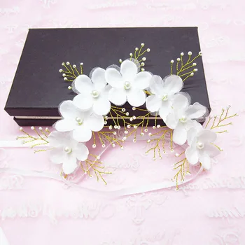 Fashion handmade silk gauze crystal pearl flower bride headband hairpin bridal tiara headpiece hair jewelry wedding accessories