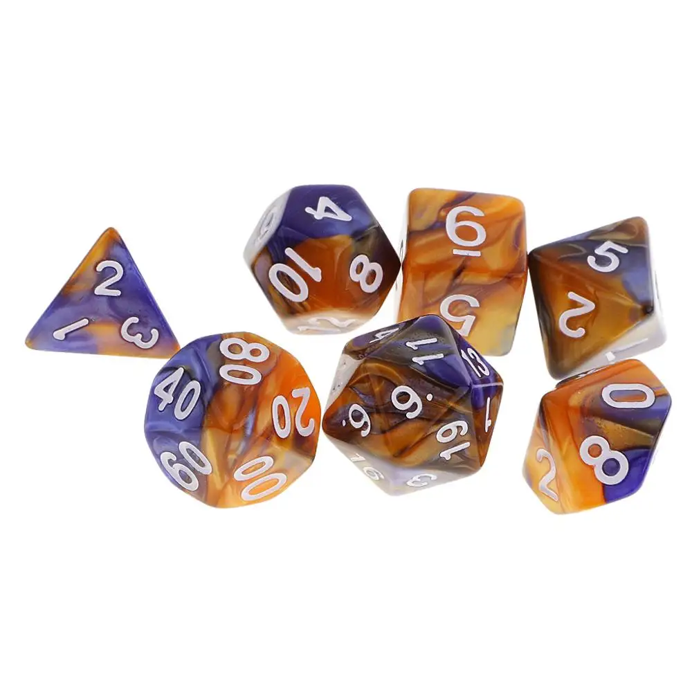 B-Blue Yellow 7 шт многогранные кости для подземелий и драконов DND Dados RPG MTG настольная игра D20 D12 D10 D8 D6 D4 набор разноцветных кубиков и кубиков - Цвет: B-Blue Yellow