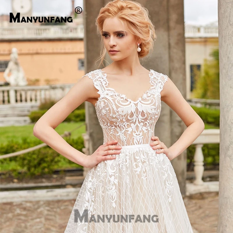 Vestido Longo романтическое кружевное свадебное платье с вышивкой на тонких бретельках винтажное свадебное платье на молнии сзади