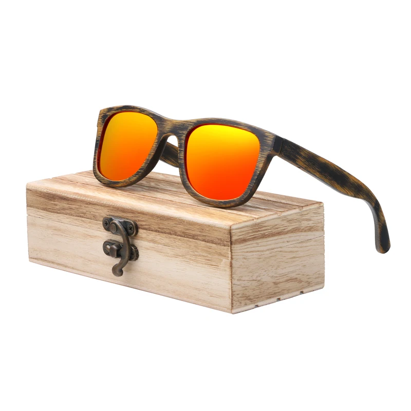red lens with case BerWer дизайнерские бамбуковые деревянные солнцезащитные очки, поляризационные мужские wo мужские деревянные очки с покрытием, Летний стиль - Цвет линз: red lens with case