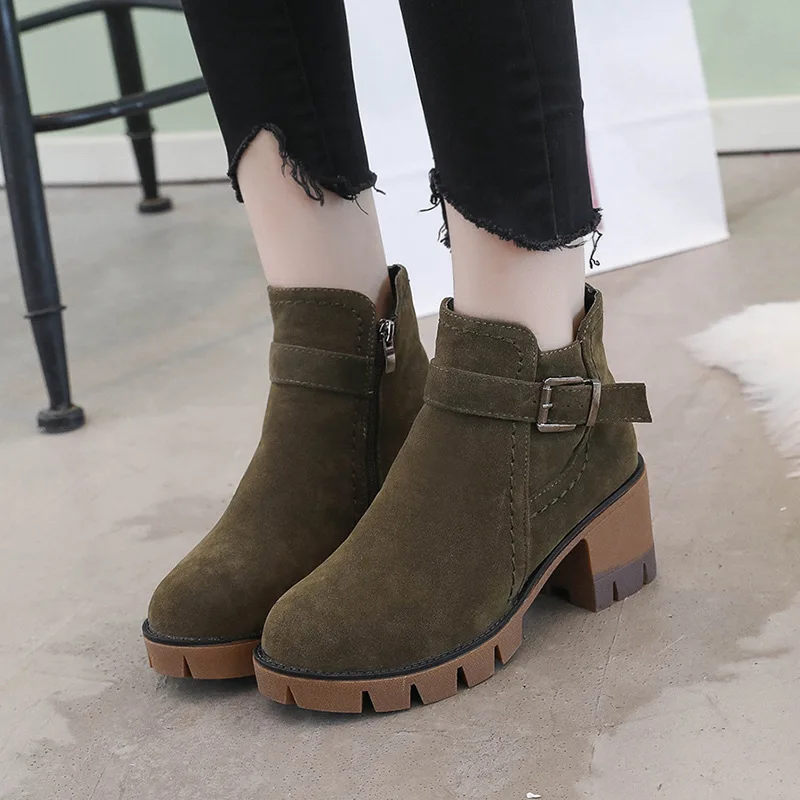 $16.2 Bootee Woman Zipper Boots Ladies Chunky Heel Clogs Platform Round Toe Winter Shoes Booties Big