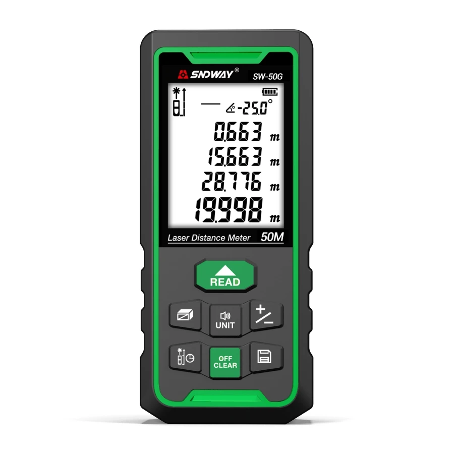SNDWAY 50m 70m 100m Digital Laser rangefinder Green laser range finder electronic ruler Indoor Outdoor with Voice broadcast