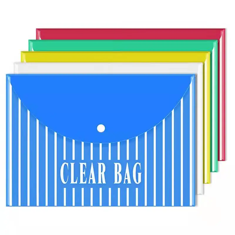 5pcs Plastic Envelopes Poly File Folders With Snap Button Lettter A4