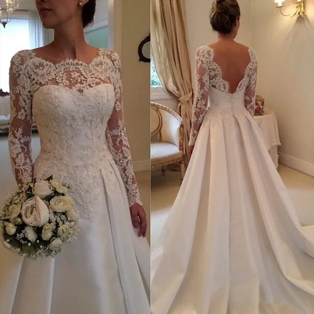 

Long Sleeves Wedding Dresses 2019 robe de mariee backless Lace Scoop Princess Wedding Gowns Cheap vestido de noiva wedding dres