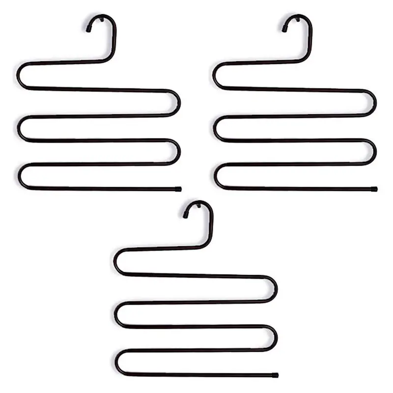 

New 3PCS 5-Layer S-Type Multifunction Metal Non-Slip Trousers Pants Skirts Jeans Scarf Rack Hanger Organizer for Cabinet Closet