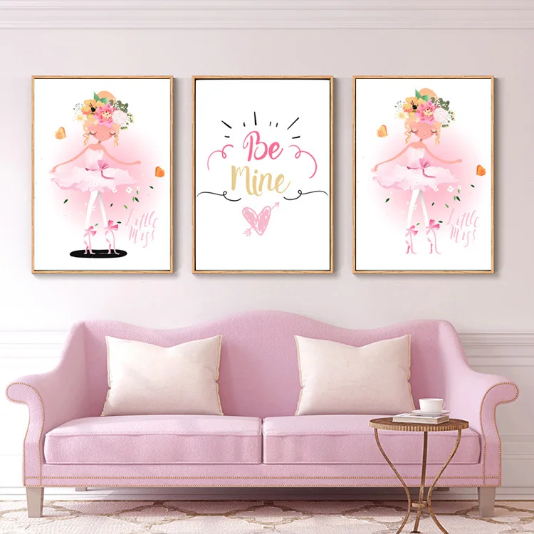 

Scandinavian Decorative Painting Ins Style Hanging Painting Pink Girl's Room Girl's Heart Frameless Canvas Painting Home Decor