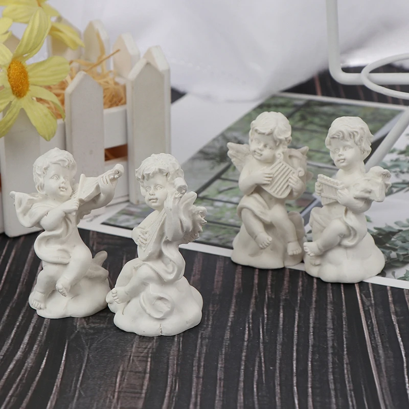 

4pc Mini Cute Angel Statue Small Cupid Figure Home Decor Music Fairy Model Sketch practice Estatua Festival Gift Home Figurines