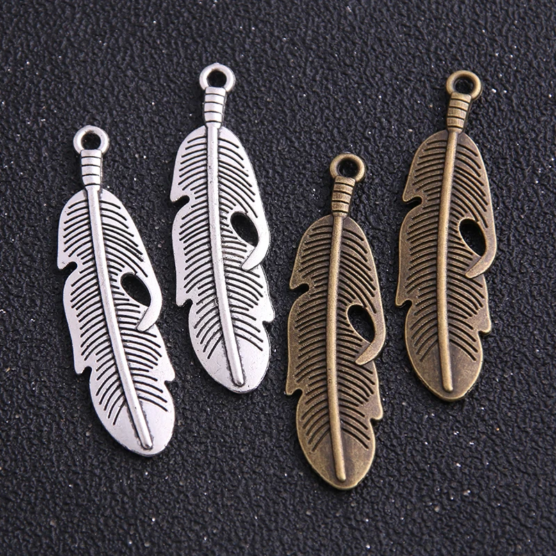 6pcs 13*49mm Two Color Free Shipping Large Feather Charms Pendant Fit Jewelry Making