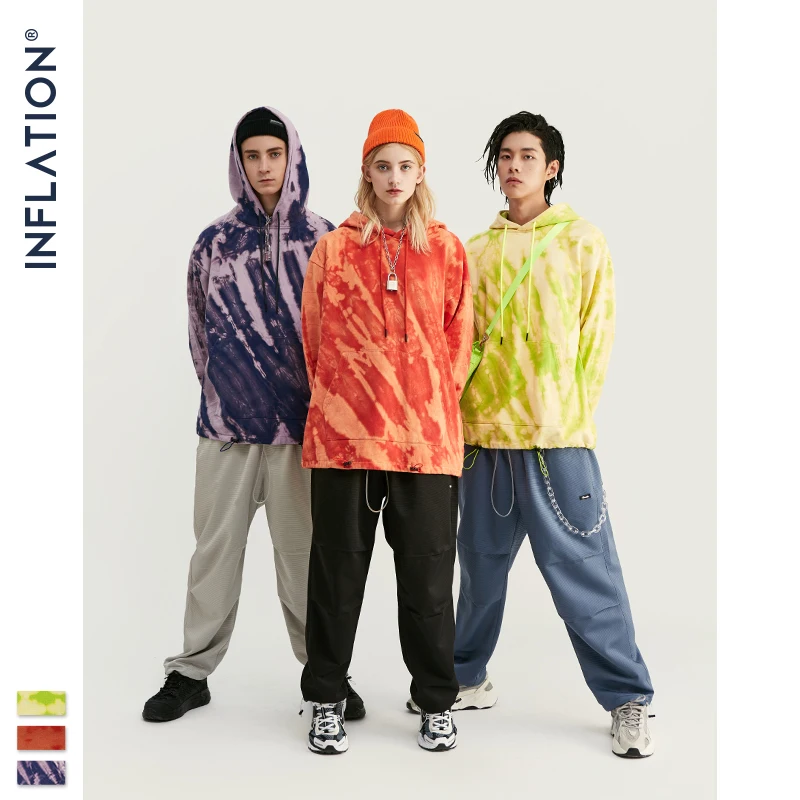 INFLATION Tie Dye Мужская толстовка 2020 FW уличный сверхразмерный пуловер тонкая пара