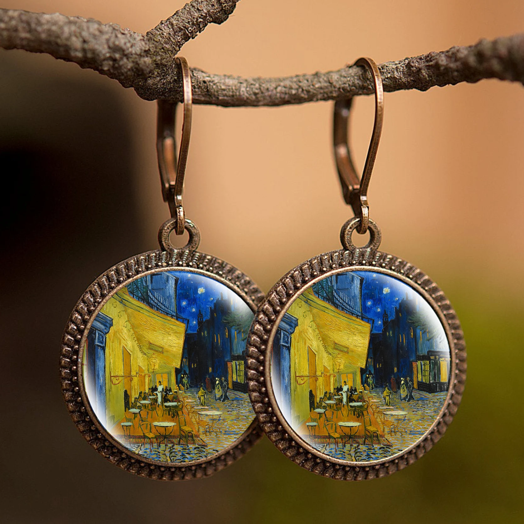 Boucles d'oreilles Van Gogh Sunflower pour femme, GustAbility, Klimt, The Kd'appareils Art Painting, Retro Statement Long Dangle, Bijoux faits à la main