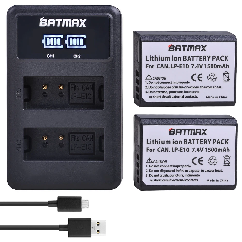 Batmax LP-E10 LP E10 LPE10 батарея akku+ светодиодный USB двойной зарядное устройство для Canon 1100D 1200D 1300D Rebel T3 T5 KISS X50 X70 - Цвет: 2B with charger