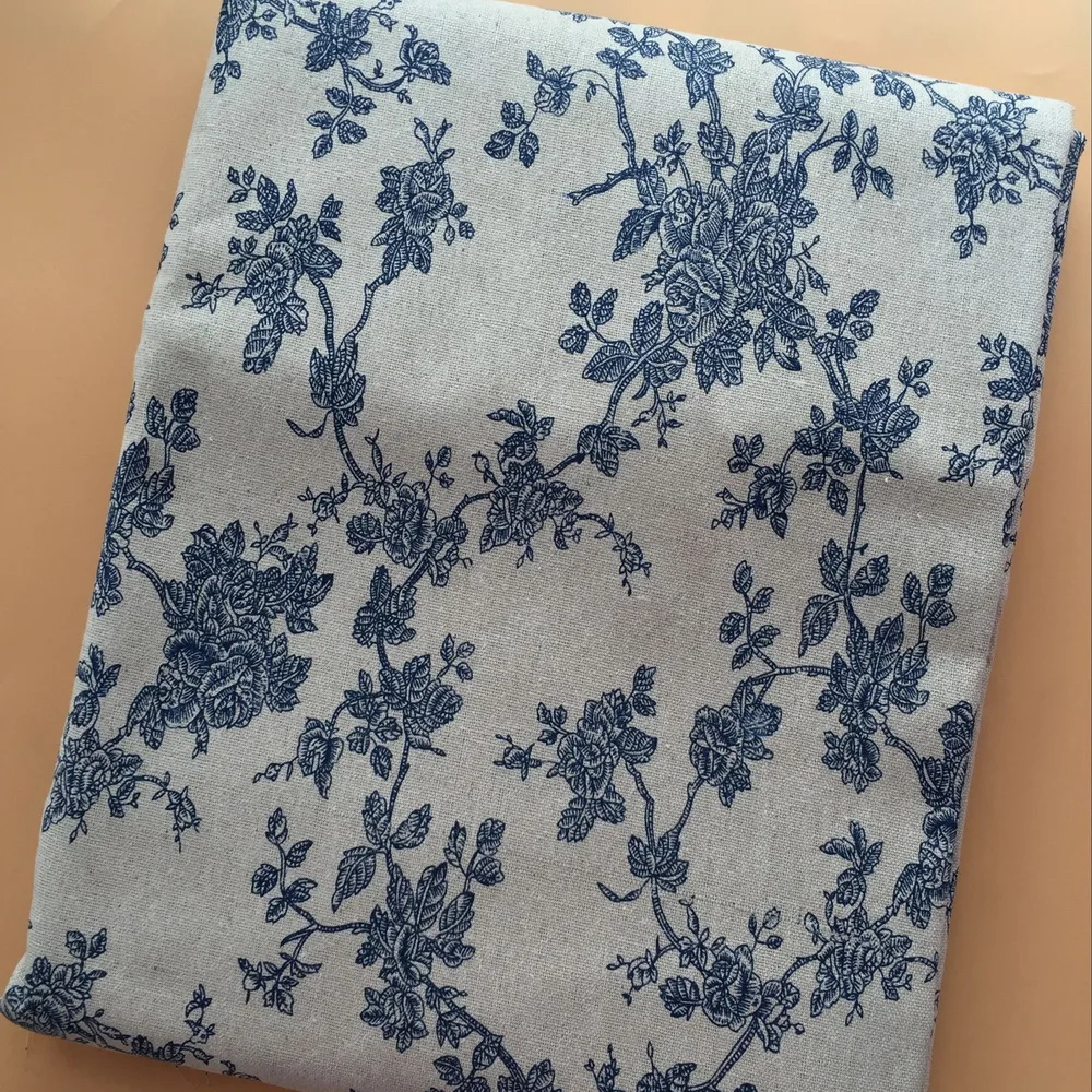 Льняная хлопковая ткань льняная печать ретро синий цветок используется для