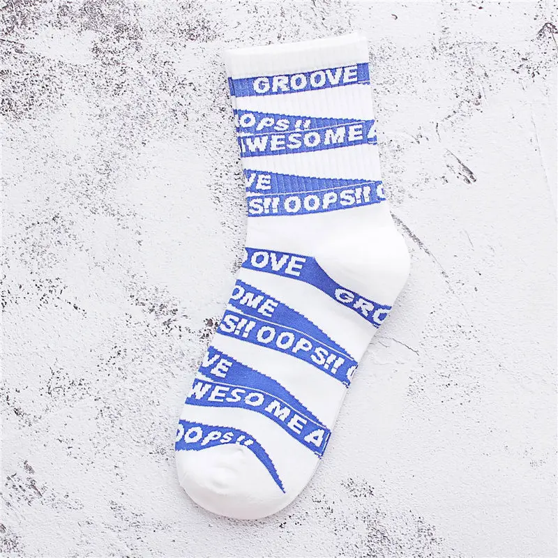 Женские хипстерские носки в стиле Харадзюку с надписью «OOPS» и рисунком «Groove», вечерние носки унисекс для клуба, скейтборда, уличных танцев - Цвет: White Blue Groove