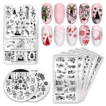 

BORN PRETTY Stamping Plates Snowflake Father Christmas Stencil Stainless Steel Plates Rectangle Nail Art Halloweens Nail Tools