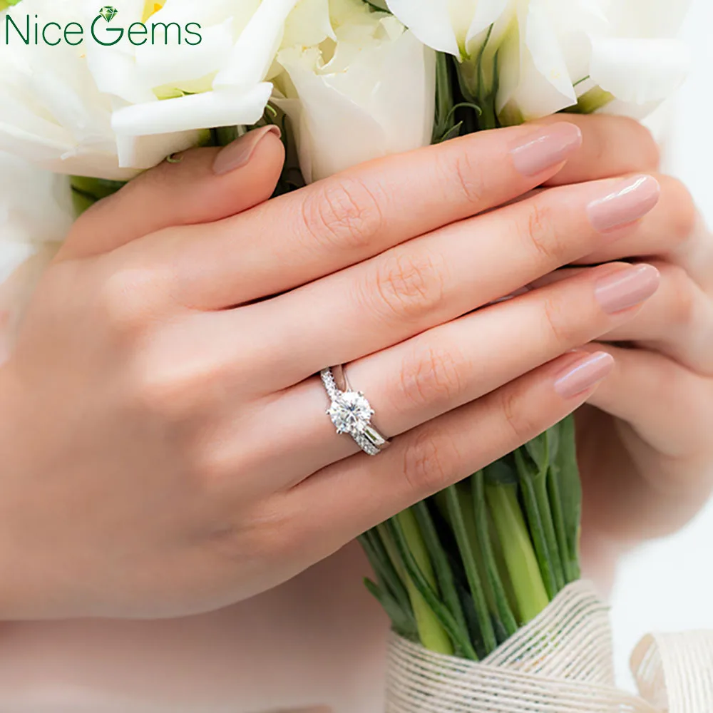 Niceems 14K 585 Белое золото 0 50 CTW Moissanite Pave Matching Half Eternity свадебный браслет|Кольца| |