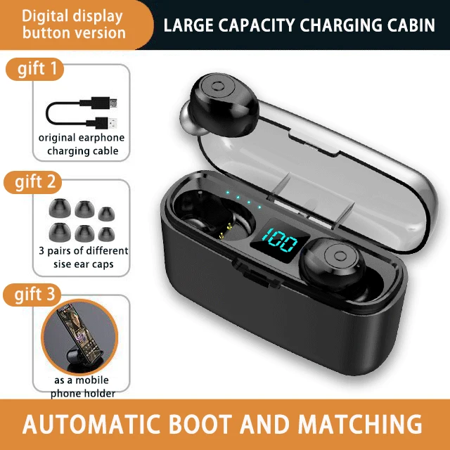 LED button version WUGOU наушники TWS наушники для бега HIFI Spotrs Bluetooth 5,0 беспроводные наушники мини-вкладыши Поддержка iOS/Android телефоны HD звонки - Цвет: LED button version