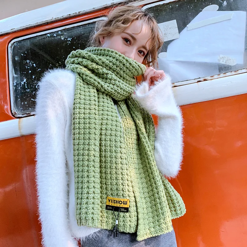 Green 170X35 Cm Дизайн в Корейском стиле Лидер продаж осенью и зимой Для мужчин's и Для женщин пары вязаные однотонные Цвет пряжи шарф Горячая толстый теплый маркировки S - Цвет: Green 170X35 Cm