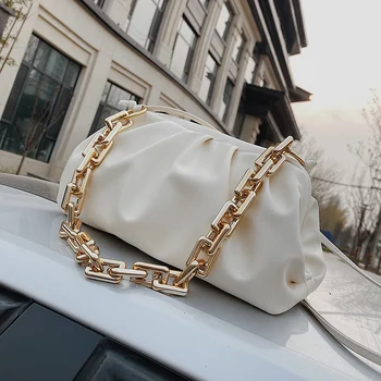 

Jin Mantang Gold Chain Shoulder Bags for Women 2020 Solid Color Luxury Cloud Bag Female Crossbody Messenger Handbags Lady Party