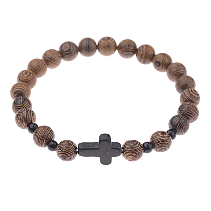 Настоящий Сандал мужские браслеты крест ювелирные изделия молитва pulsera hombre деревянные бусы, четки, браслет для женщин Подарки