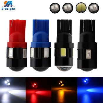 

2pcs 12V T10 5730 6 SMD LED with Lens Bulbs W5W Car Door Indicator Signals White Red Amber Blue Green Lights