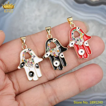 

10pcs Enamel Hamsa Hand Pendant For Jewelry Making,Zirconia Hamsa Hand Charms,Gold CZ Charms For DIY Bracelet Necklace Making