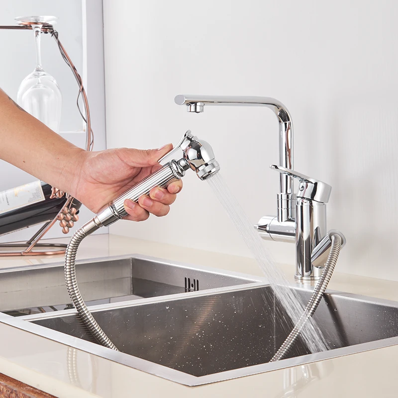 Хромированный выдвижной кухонный кран с двумя портами, вращающийся на ...