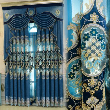 

Customized High-end Chenille Curtain for Living Room Bedroom Semi-shading Embroidered Curtain European Style Curtain Screen