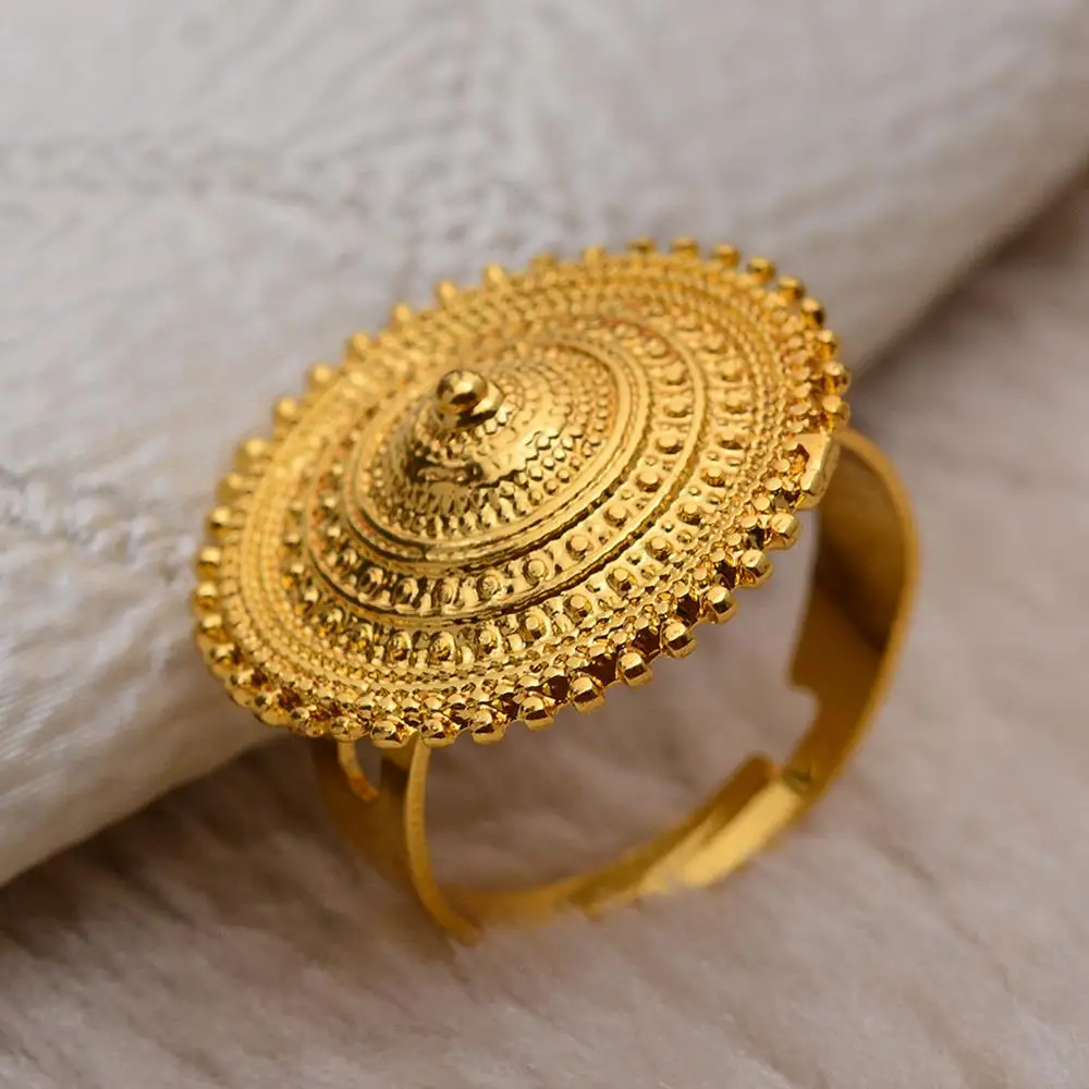 

Wando Ethiopian Ring Gold Color round coin Rings for Women Eritrean African Fashion Wedding Ring Middle East Arab Jewelry