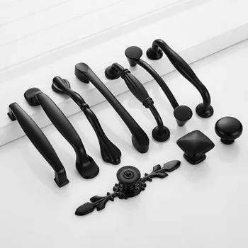 

Sale 1PC Black Aluminum Alloy Furniture Handle Kitchen Cupboard Pulls Hardware Cabinet Handles Solid American Style Drawer Knobs