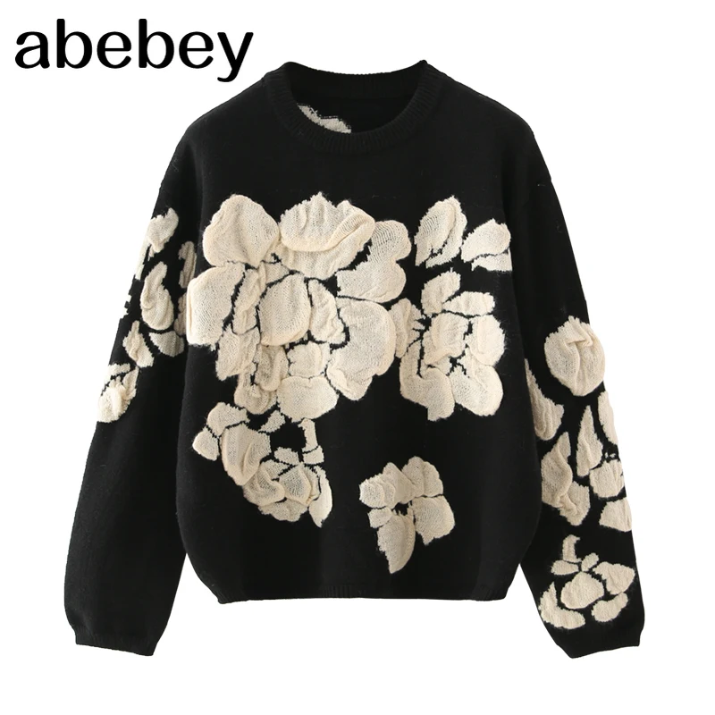 2022 Autumn Winter Floral Print Sweater 