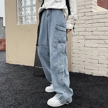 

Streetwear Loose Jeans Women Casual Single-Breasted Pocket Jeans Autumn Winter Koreaanse Harajuku Mid Waist Wide-Leg Jeans Pants
