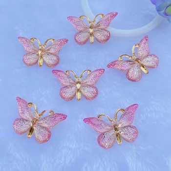 

10Pcs/lot New Acrylic Pink butterflies with holes Flat back Cabochon Scrapbooking Hair bow Center Embellishments DIY Accessories