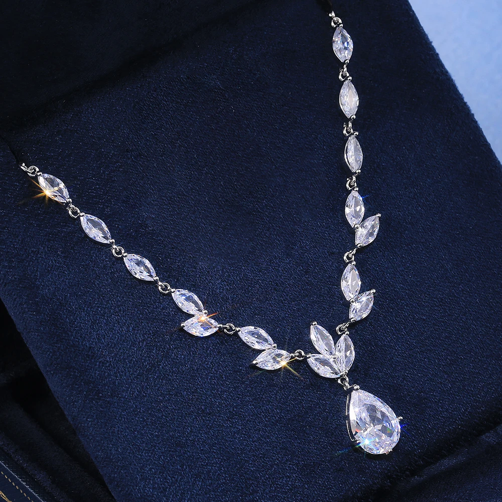 Huitan Classic Big Pear CZ Stone Necklace/Earring Wedding Set for Women Delicate High Quality Zircon Lady Party Wear Jewelry Hot