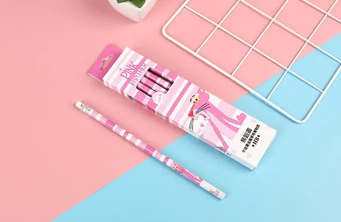 12 шт./кор. мультфильм животных Розовая пантера леопард HB деревянный Стандартный карандаши с ластиком канцелярские деревянные карандаши подарки
