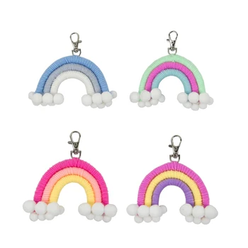 

New 4Pcs Weaving Rainbow Ornament Keychain Hair Ball Wall Hanging Pendant for Kids Room Decoration Kits Photography Props