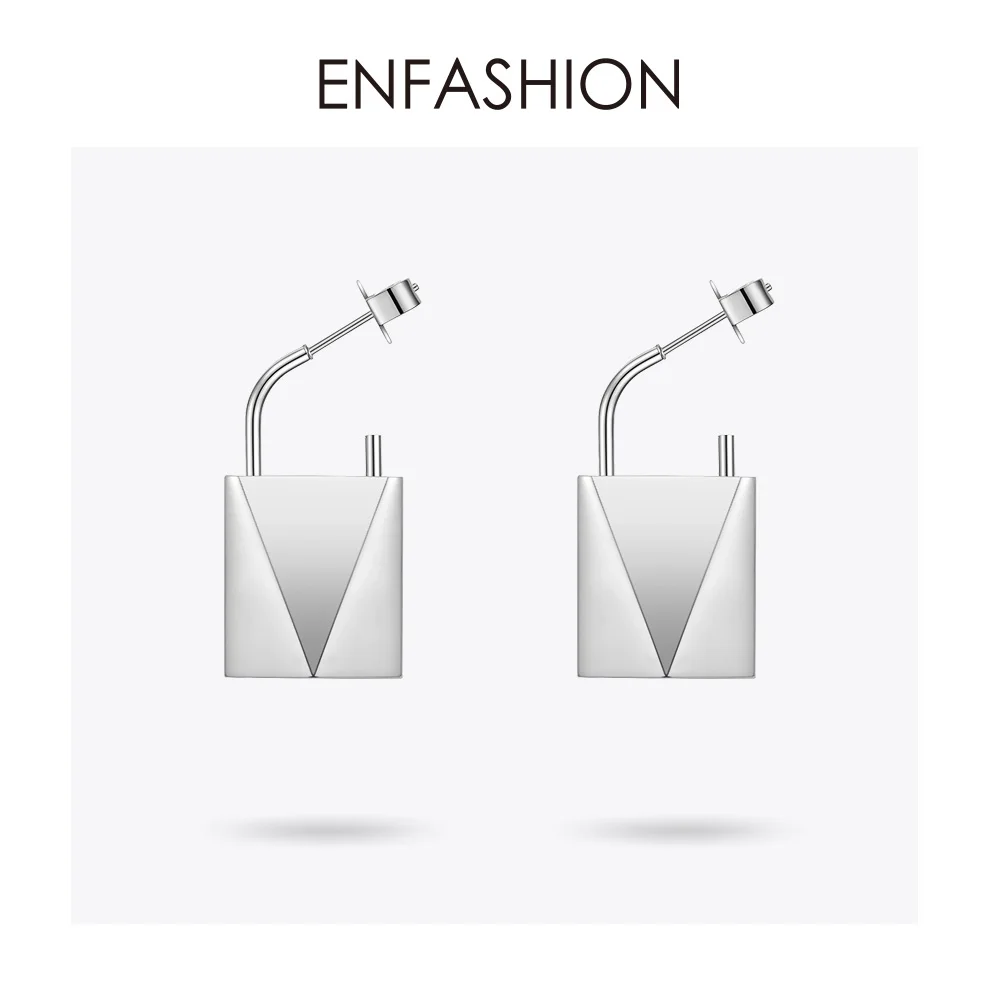 ENFASHION панк серьги-гвоздики с большим замком для женщин, золотые серьги из нержавеющей стали, модные ювелирные изделия, Прямая поставка, серьги E1125 - Окраска металла: Silver color