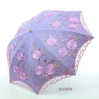 

Sun umbrella UV protection embroidery lace sunscreen black plastic folding umbrella