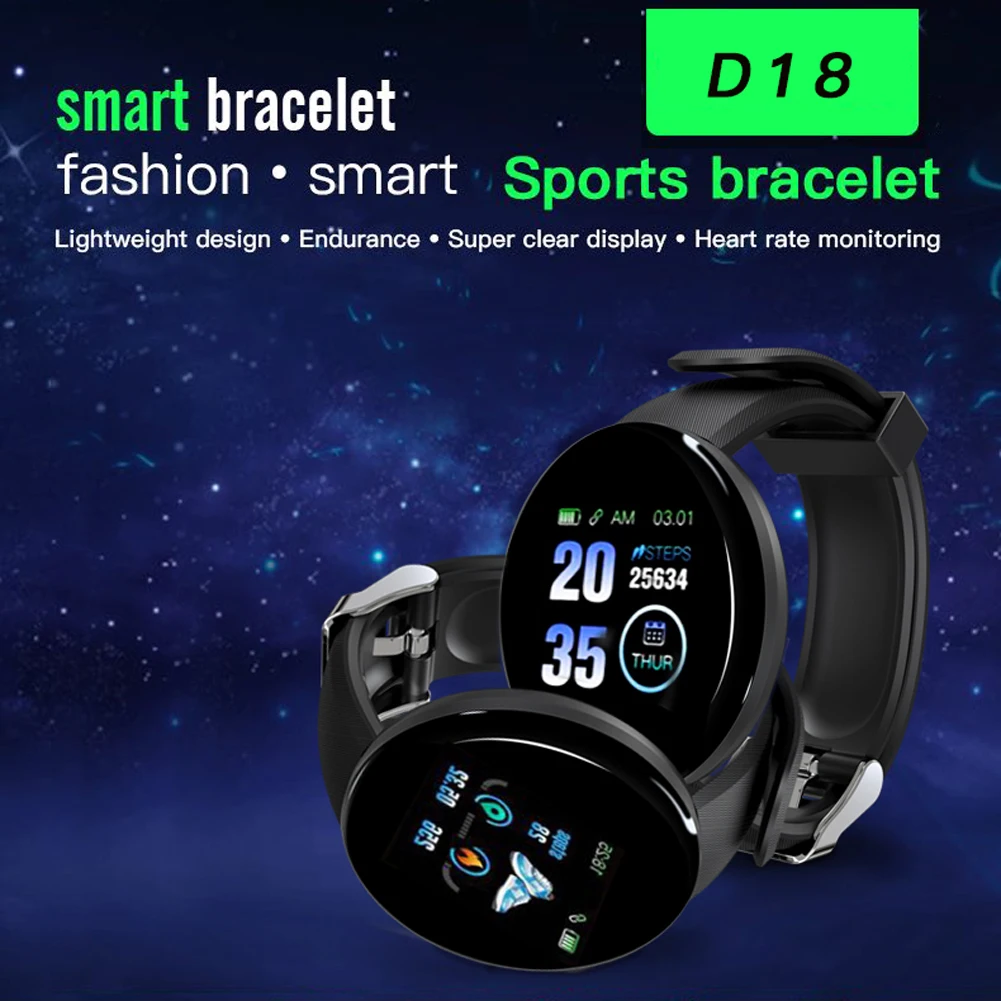 

D18 color screen smart bracelet heart rate blood pressure call information waterproof step counter sports Wristband