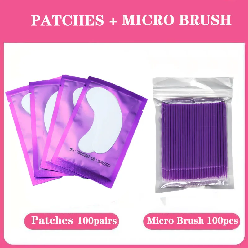 Пластыри для наращивания ресниц под глазная повязка фиолетовый наращивание ресниц Набор патчи для ресниц 25/50/100 пар, инструменты для наращивания - Цвет: Pads and Micro brush