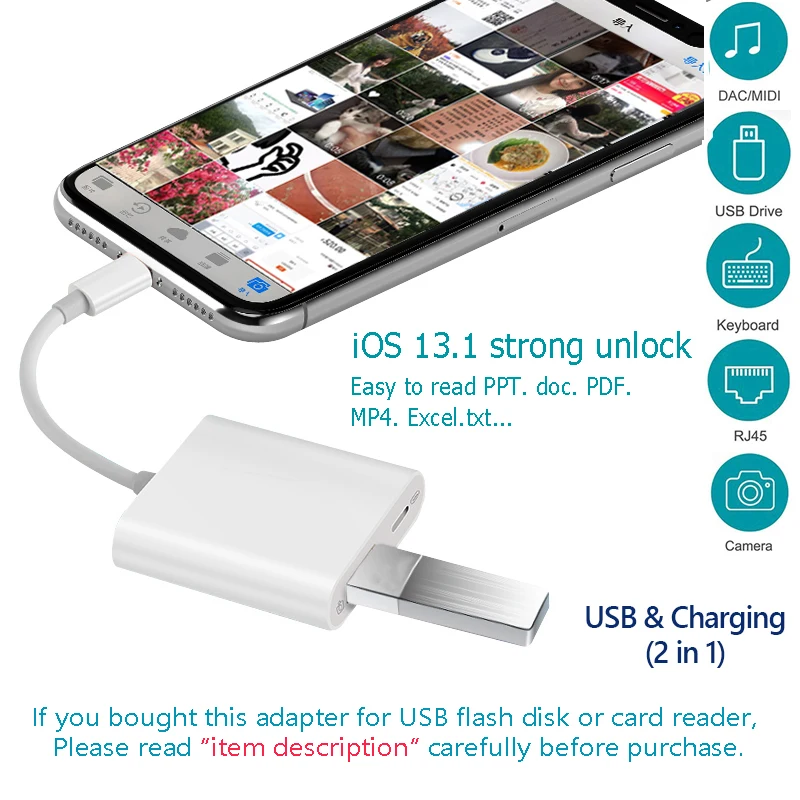Дешево Reilim OTG адаптер для Apple к font b USB b font камера ридер адаптер для lightning iOS 13 Соединительный комплект кабель синхронизации данных для IPhone 6 7 8 X