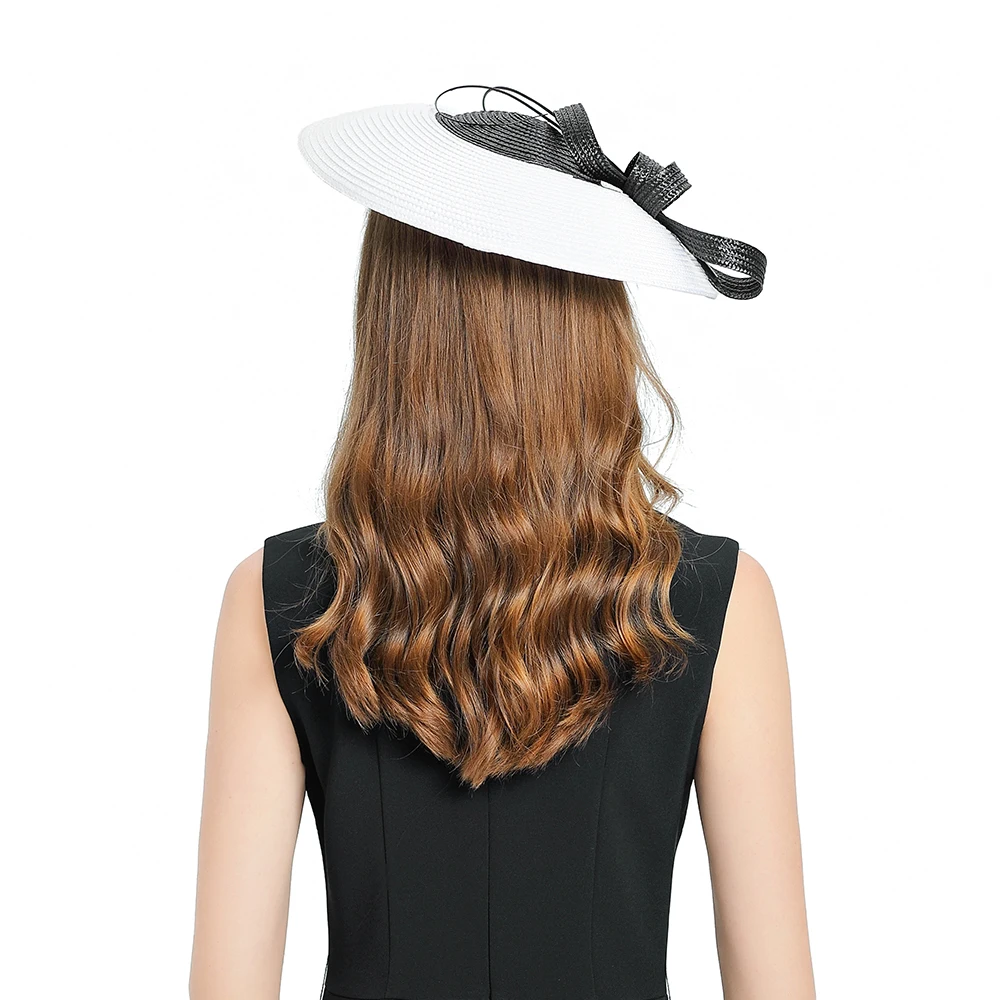 Fedoras Hat Black+White Fascinator For Women Elegant Church Polyester Royal Banquet Headpiece Lady wedding Tea Party Headwewar