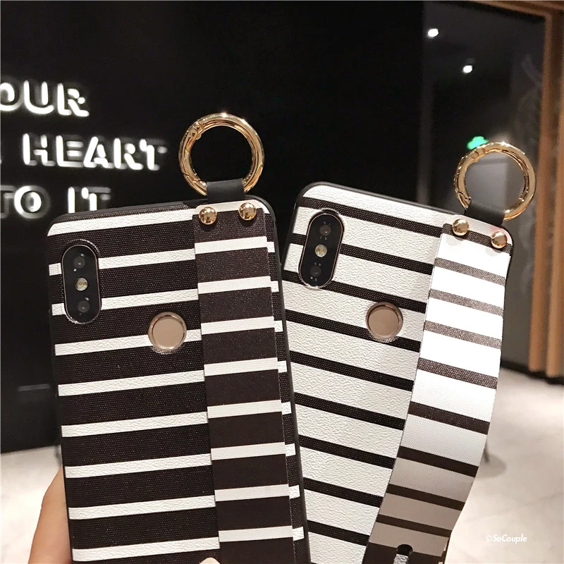 SoCouple For Xiaomi Redmi Note 5 Case Stripe Pattern Soft Silicone Cover Phone Holder Wrist Strap Case For Note 5 5 (5)