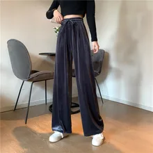 JHBeute Golden Velvet Pants Ladies Room Wear Bottoms Korea Winter Wide Leg High Waist Pajama Loose Straight Leg Casual Cozy Pant