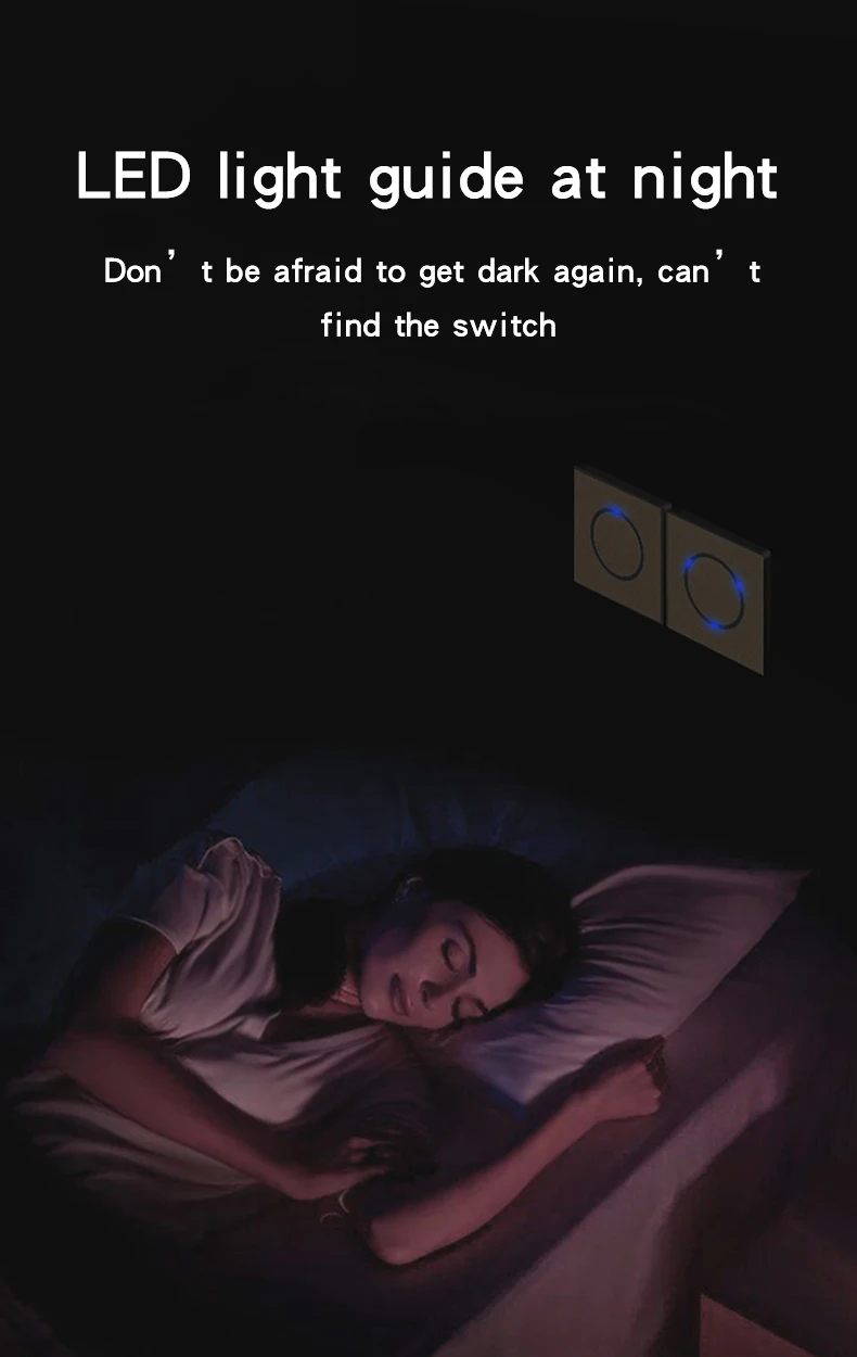 KAMANNI Frameless Grey Glass Panel Luxury Wall Rocker Light Button Switch Socket Led Indicator 2 Gang Controls 1/2Way New Design