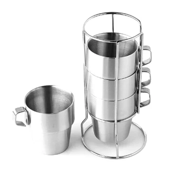 

Outdoor Stainless Steel 6 Pieces / Set With Cup Set Juice Wine Tea Cup Tableware Double Vacuum Camping Cup