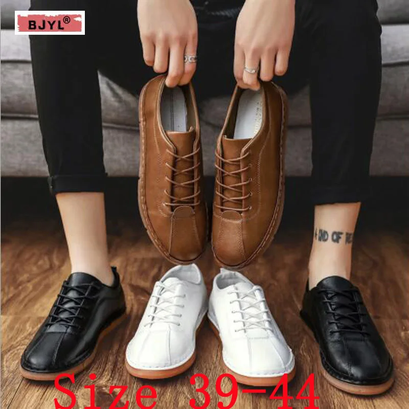 

BJYL Spring and Summer of 2019 Men's Leather Shoes Youth Low-Up Leisure Fashion Men's Shoes Lace Business Small Leather Shoes