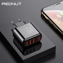USB зарядное устройство, светодиодный, цифровой, 3 порта, быстрое зарядное устройство, REDNUT, EU штекер, адаптер для мобильного телефона, универсальное настенное зарядное устройство для iPhone, samsung, Xiaomi