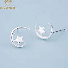 XIYANIKE 925 стерлингового серебра Мода звезда месяц гипоаллергенно серьги гвоздики для женщин маленькие серьги-Обручи Свадебные украшения подарок