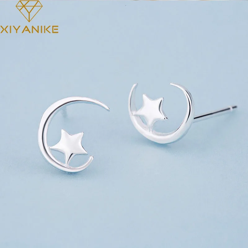 

XIYANIKE 925 Sterling Silver Fashion Star Month Prevent Allergy Stud Earrings for Women Small Ear Hoops Wedding Jewelry Gift
